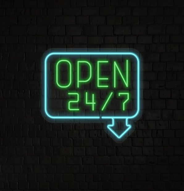 OPEN 24/7 Round LED Neon Sign
